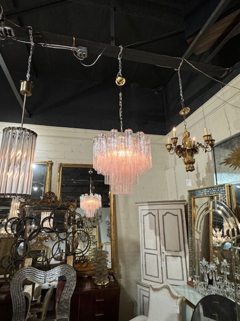 Lampadario in vetro rosa Tronchi di Murano In condizioni buone in vendita a Dallas, TX