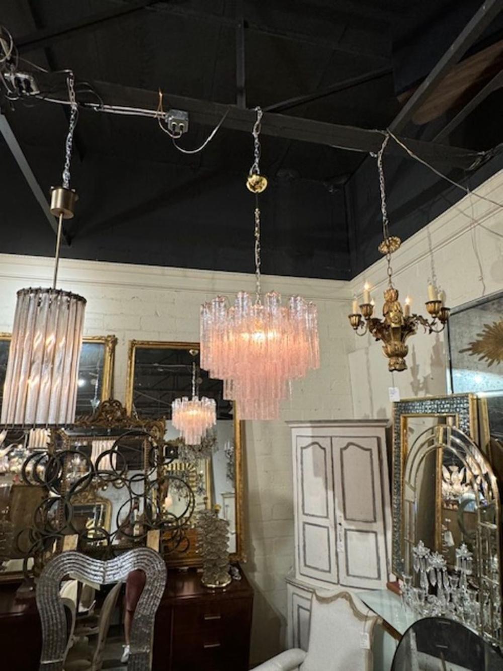 XXI secolo e contemporaneo Lampadario in vetro rosa Tronchi di Murano in vendita