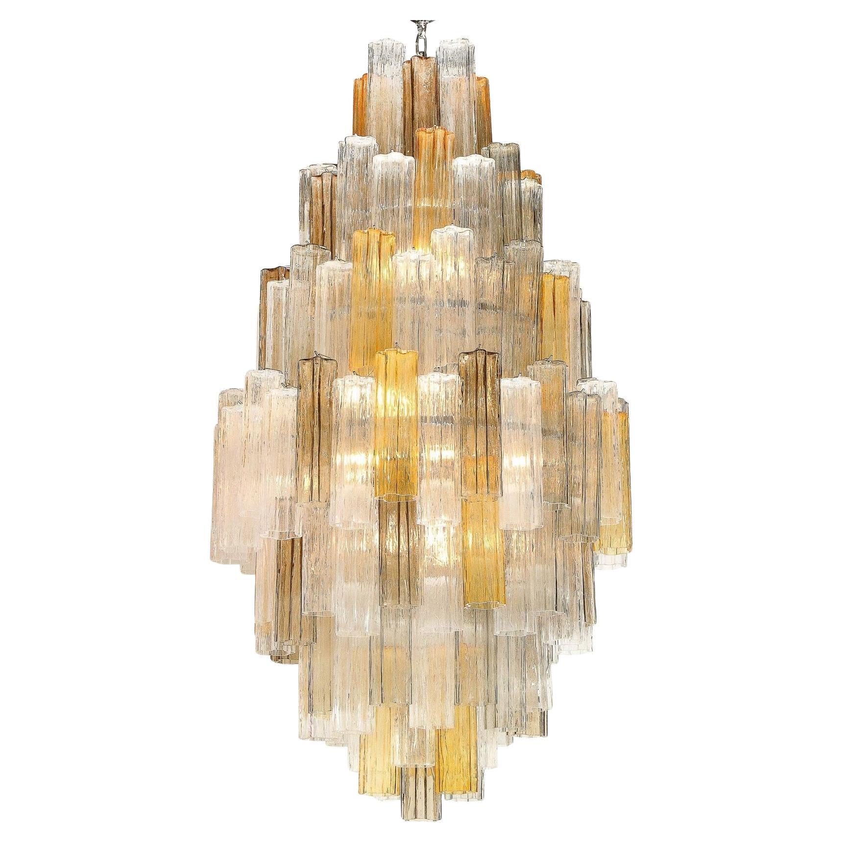 Murano "Tubi Tronchi" Glass Chandelier, Attributed to Toni Zuccheri for Venini.
