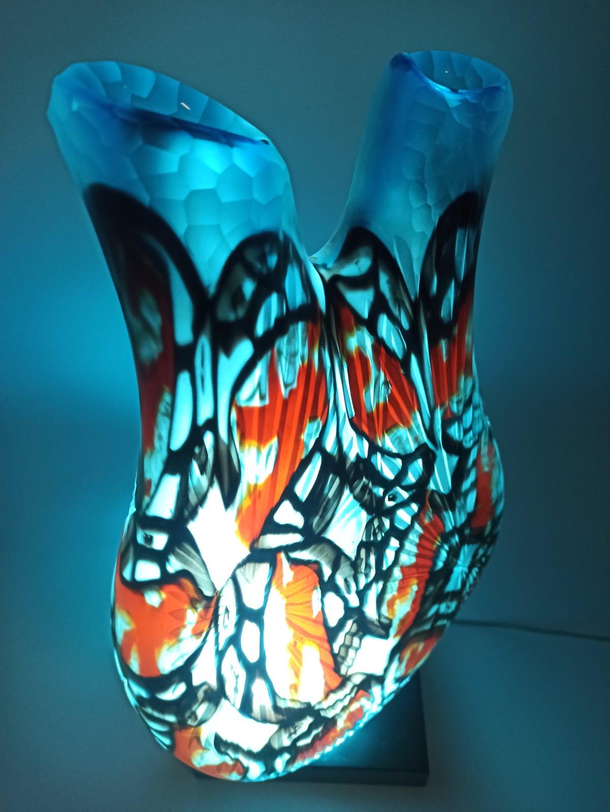Murano Türkis Elegance Afro Celotto's Handgefertigte mundgeblasene Murano Glas Kunst Vase im Angebot 4