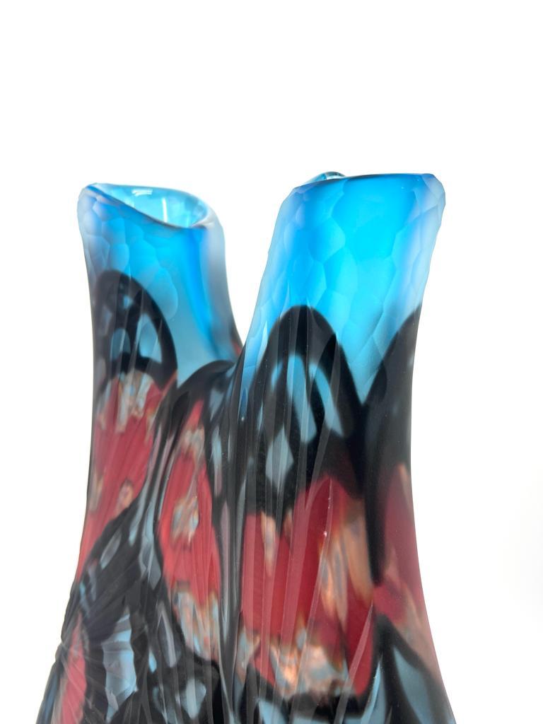 Modern Murano Turquoise Elegance Afro Celotto's Handmade blown Murano Glass art Vase For Sale
