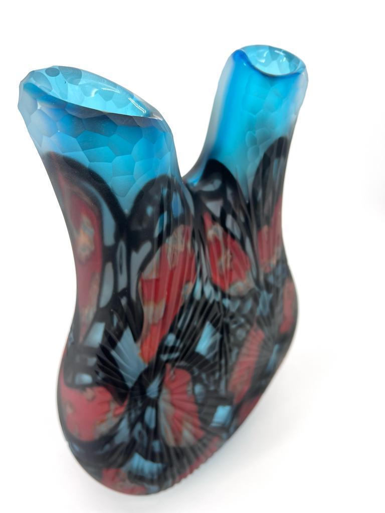 Italian Murano Turquoise Elegance Afro Celotto's Handmade blown Murano Glass art Vase For Sale