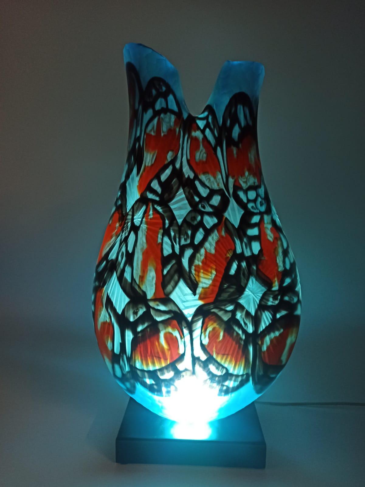 Murano Turquoise Elegance Afro Celotto's Handmade blown Murano Glass art Vase For Sale 1