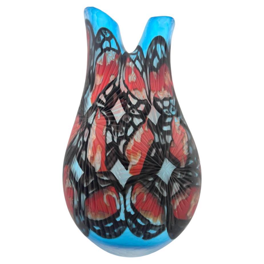 Murano Türkis Elegance Afro Celotto's Handgefertigte mundgeblasene Murano Glas Kunst Vase im Angebot