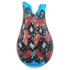 Murano Turquoise Elegance Afro Celotto's Vase d'art en verre soufflé de Murano fait main