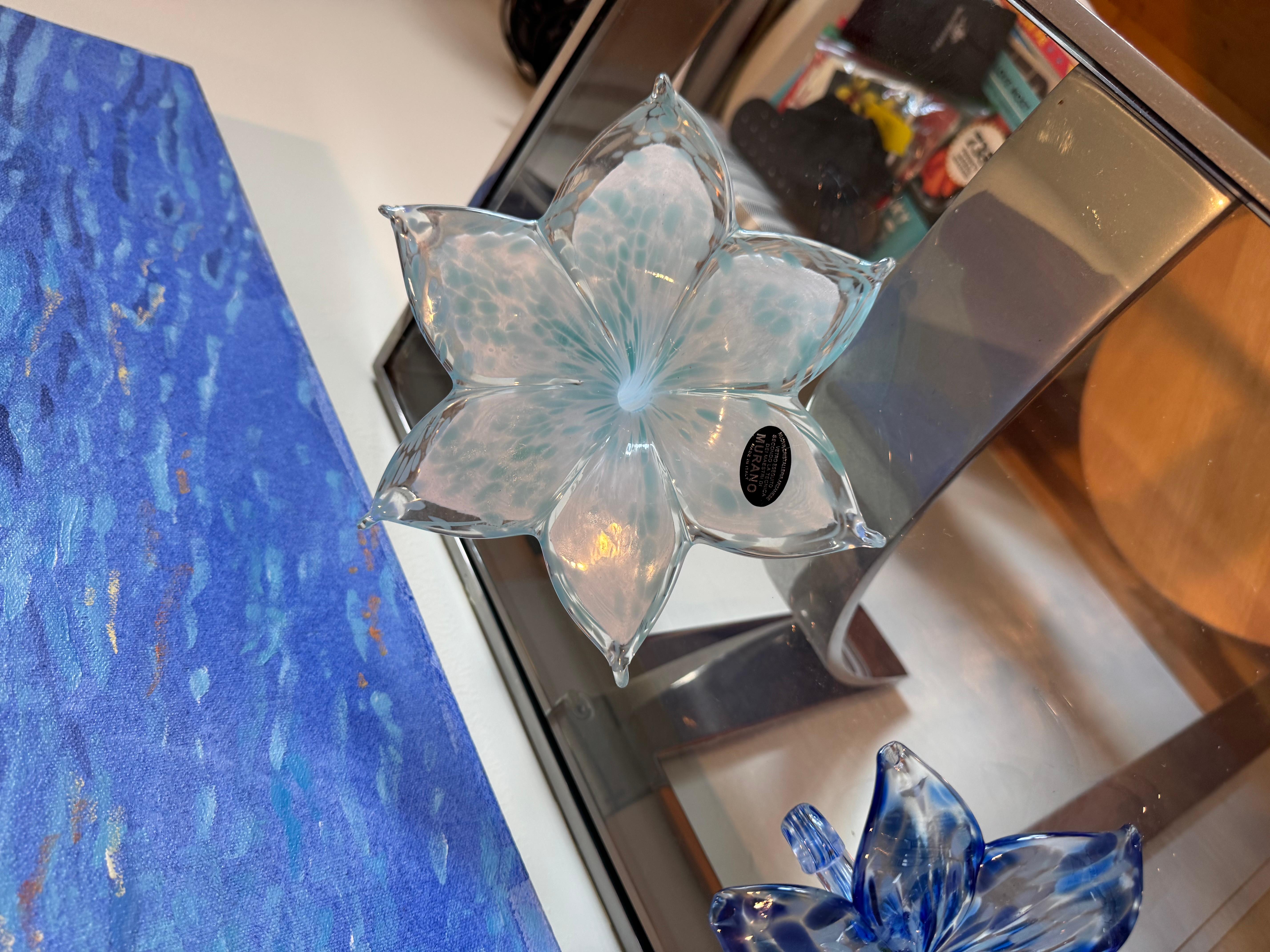 Post-Modern Murano Turquoise Handblown Flower For Sale