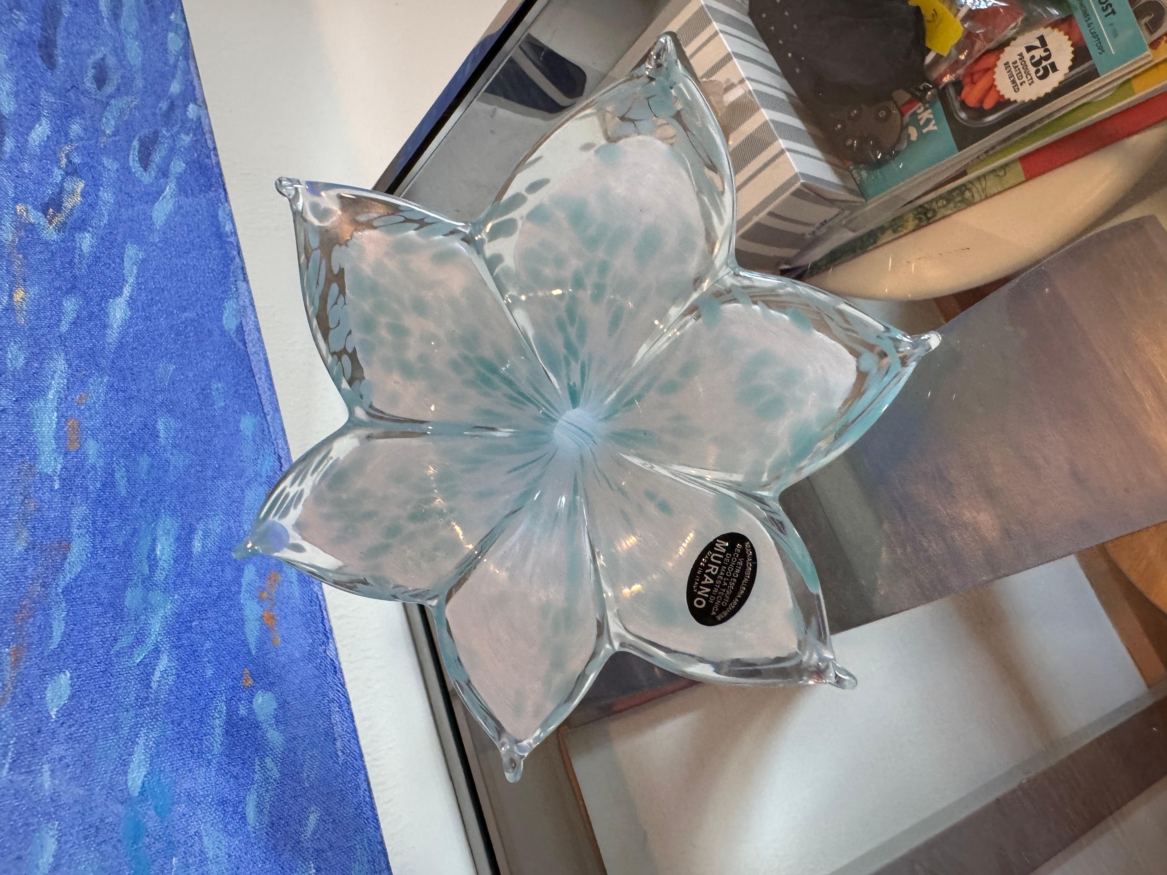 Italian Murano Turquoise Handblown Flower For Sale