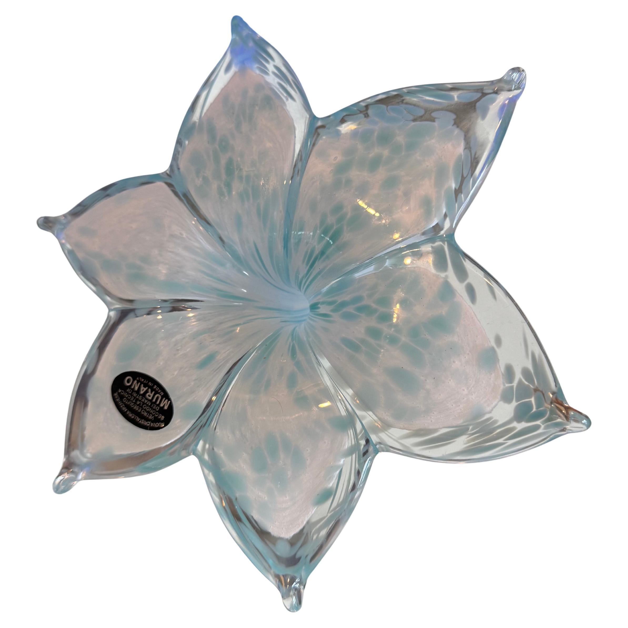Murano Turquoise Handblown Flower For Sale