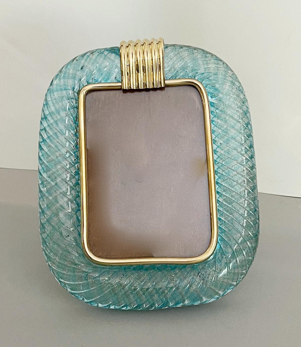 Mid-Century Modern Murano Turquoise Photo Frame by Venini