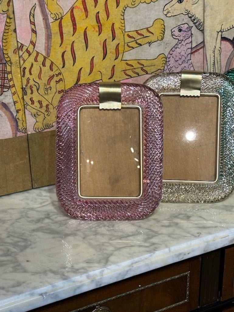 Modern Murano amethyst twist glass and brass picture frame. 5x7 picture. Perfect for today's transitional designs!