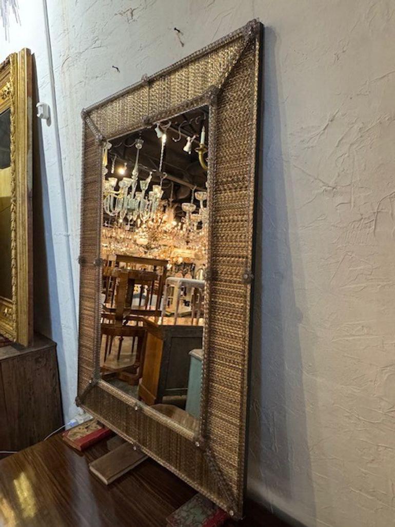 Murano Twist Glass Rod Mirror In Good Condition For Sale In Dallas, TX