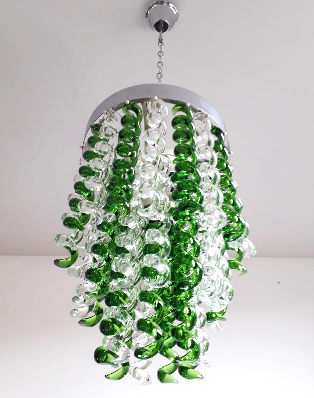 Murano Twist Glasses Flushmount or Chandelier by Mazzega In Good Condition For Sale In Los Angeles, CA