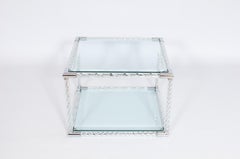 Murano Twisted Glass and Chrome Two-Tier Side Table, Italy, 1980s