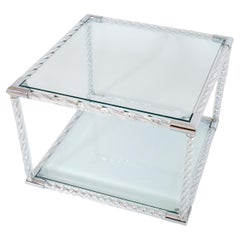 Zweistöckiger Beistelltisch aus Murano-Drehglas und Chrom, Italien, 1980er Jahre