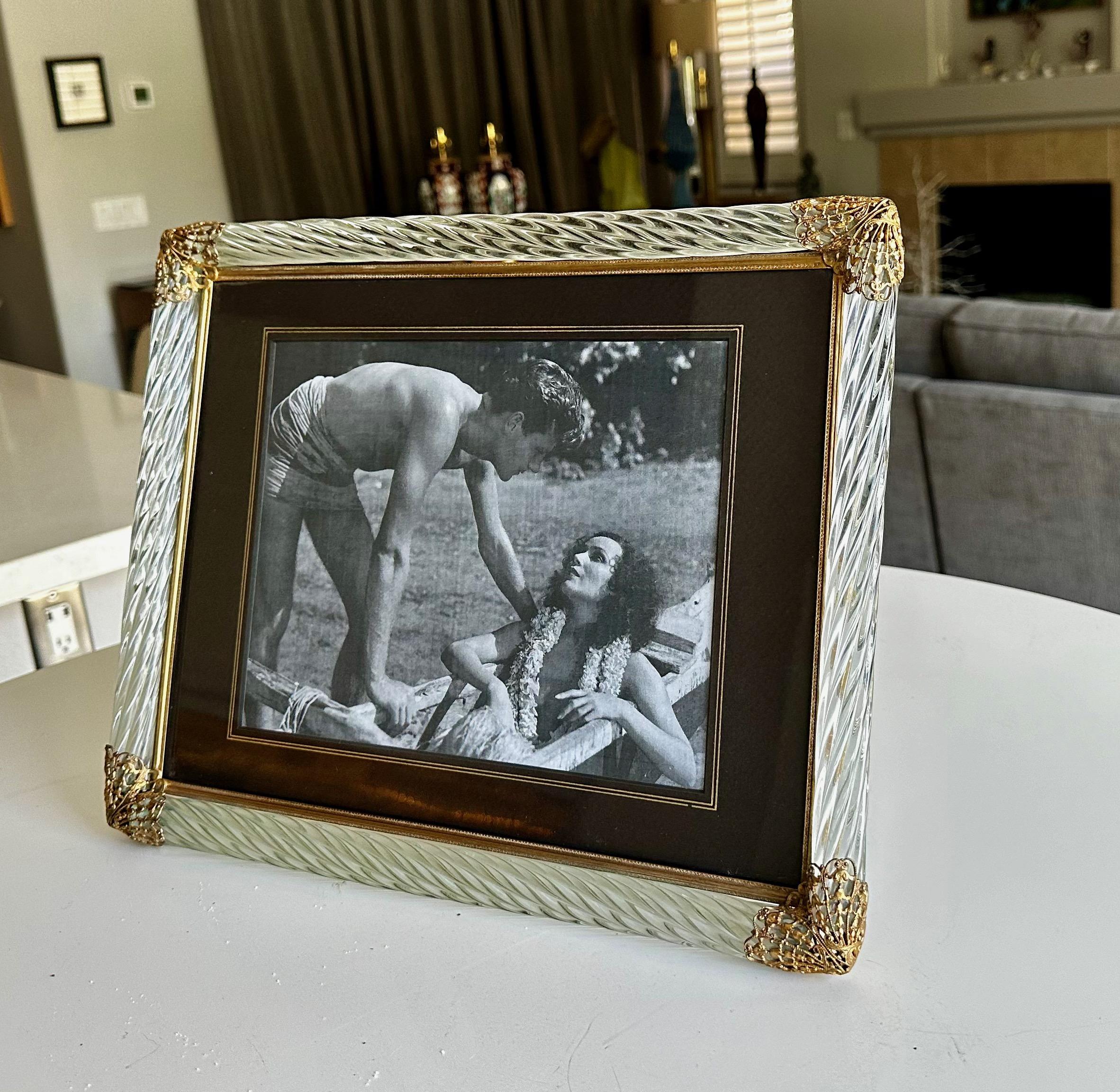 Murano Twisted Glass Rope Brass Horizontal Picture Frame For Sale 5