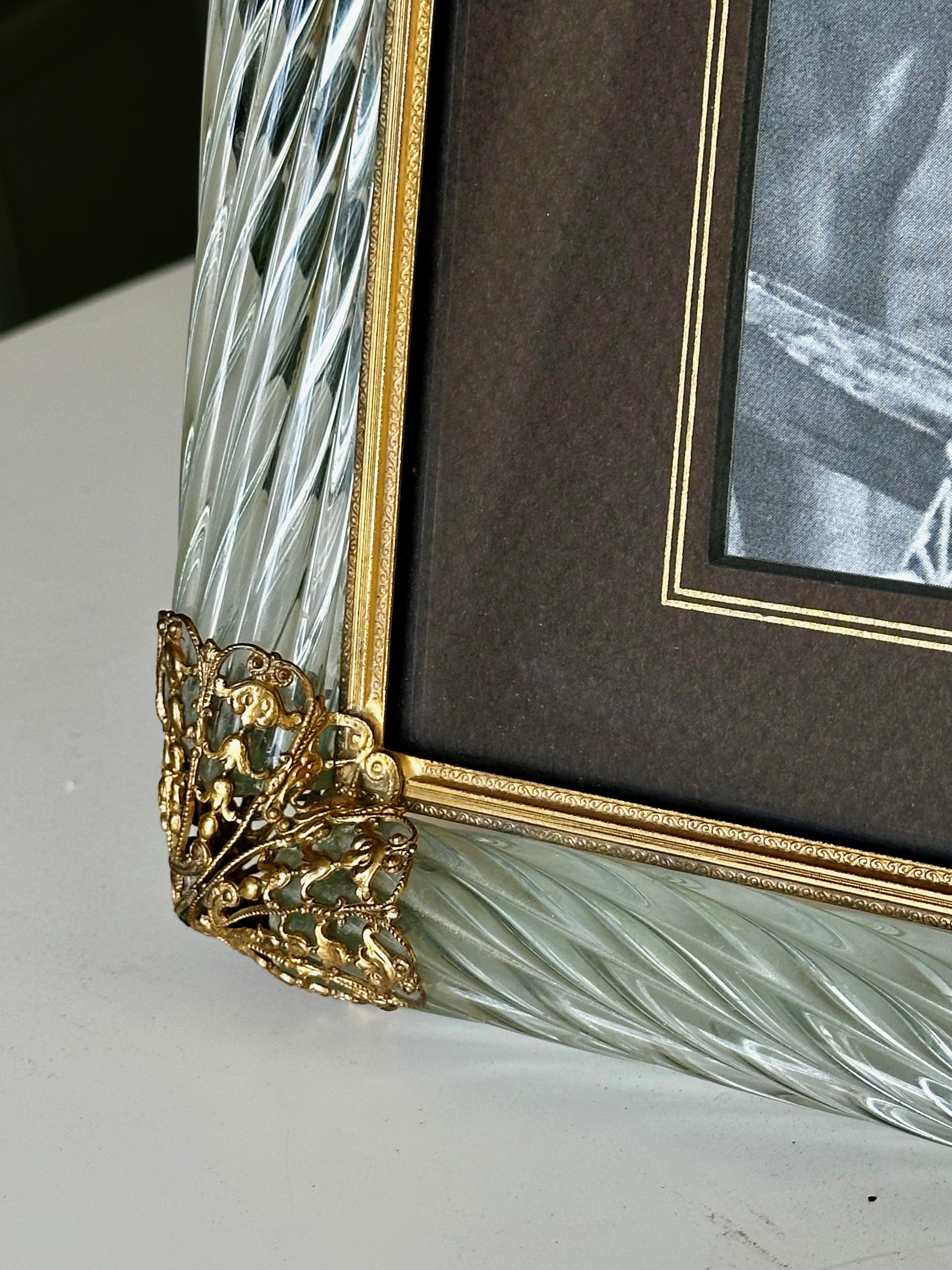 Murano Twisted Glass Rope Brass Horizontal Picture Frame For Sale 6