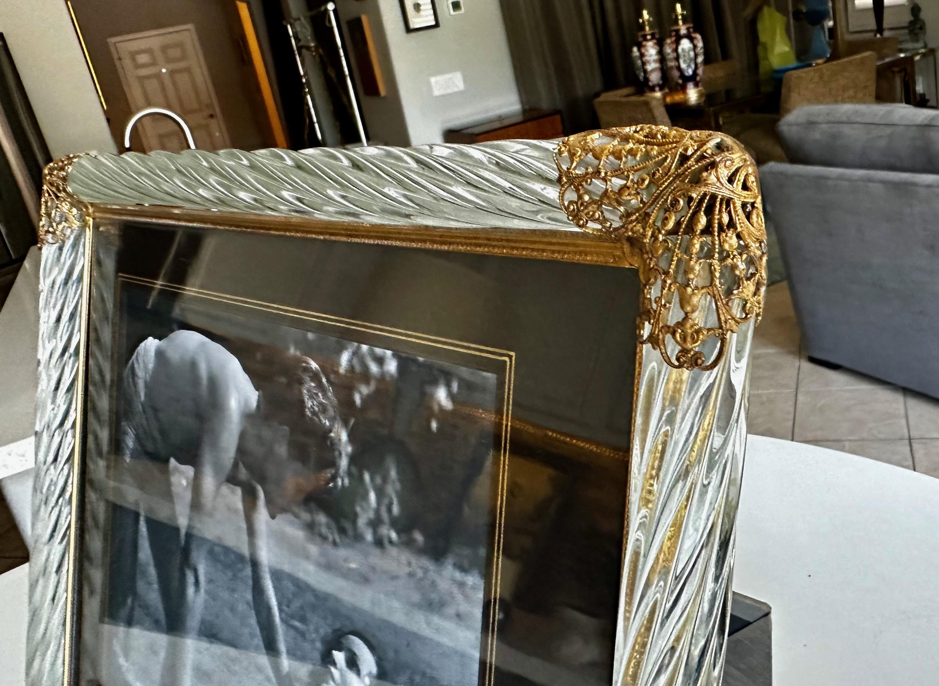 Murano Twisted Glass Rope Brass Horizontal Picture Frame For Sale 9