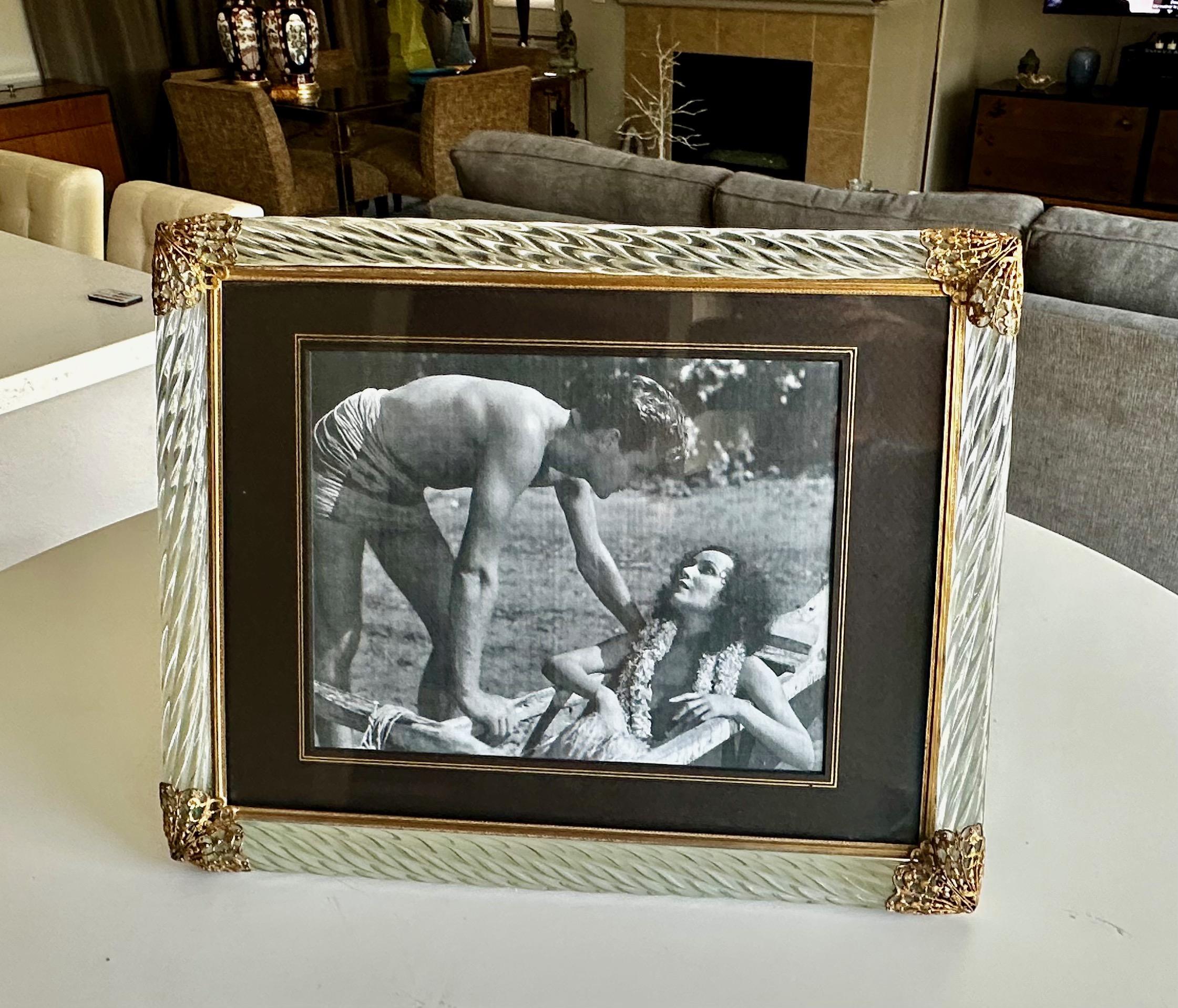 Mid-20th Century Murano Twisted Glass Rope Brass Horizontal Picture Frame For Sale