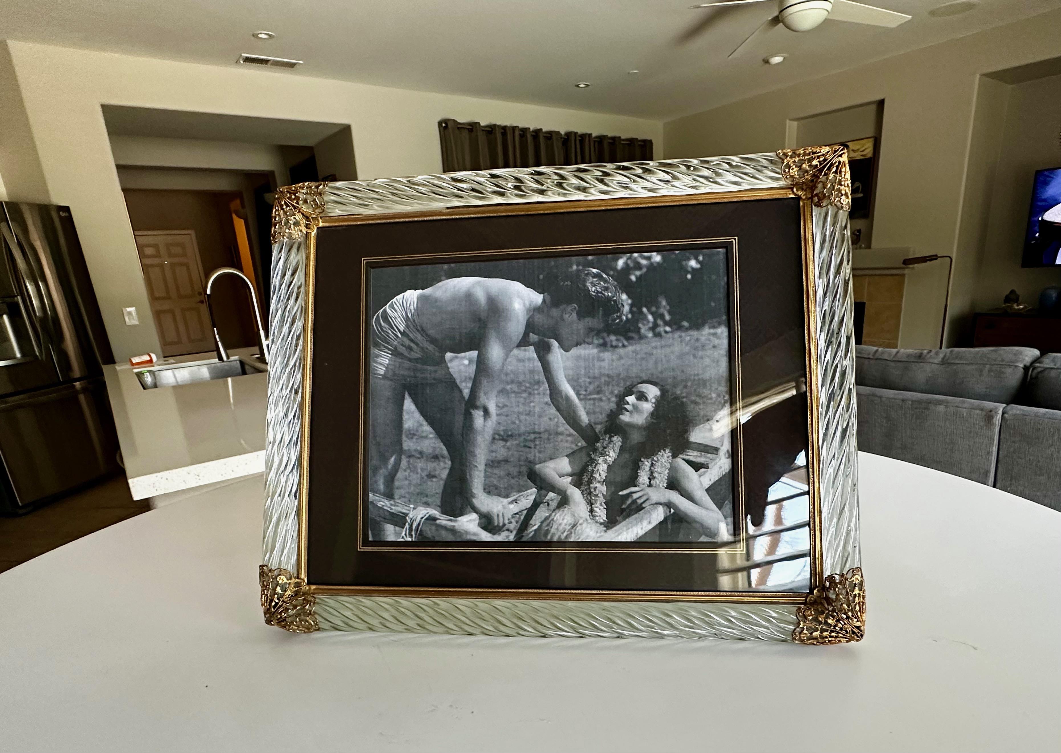 Murano Twisted Glass Rope Brass Horizontal Picture Frame For Sale 1