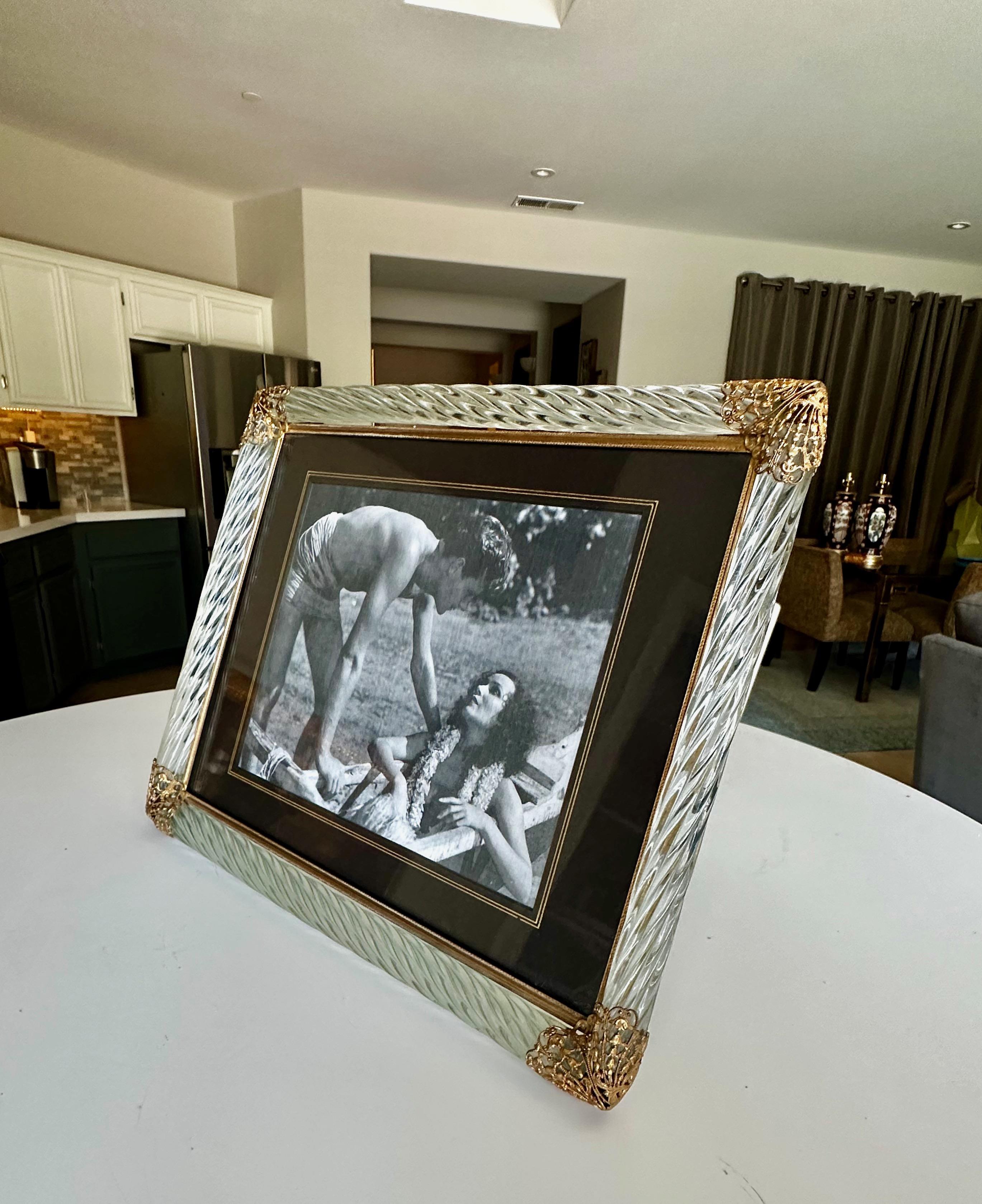 Murano Twisted Glass Rope Brass Horizontal Picture Frame For Sale 2