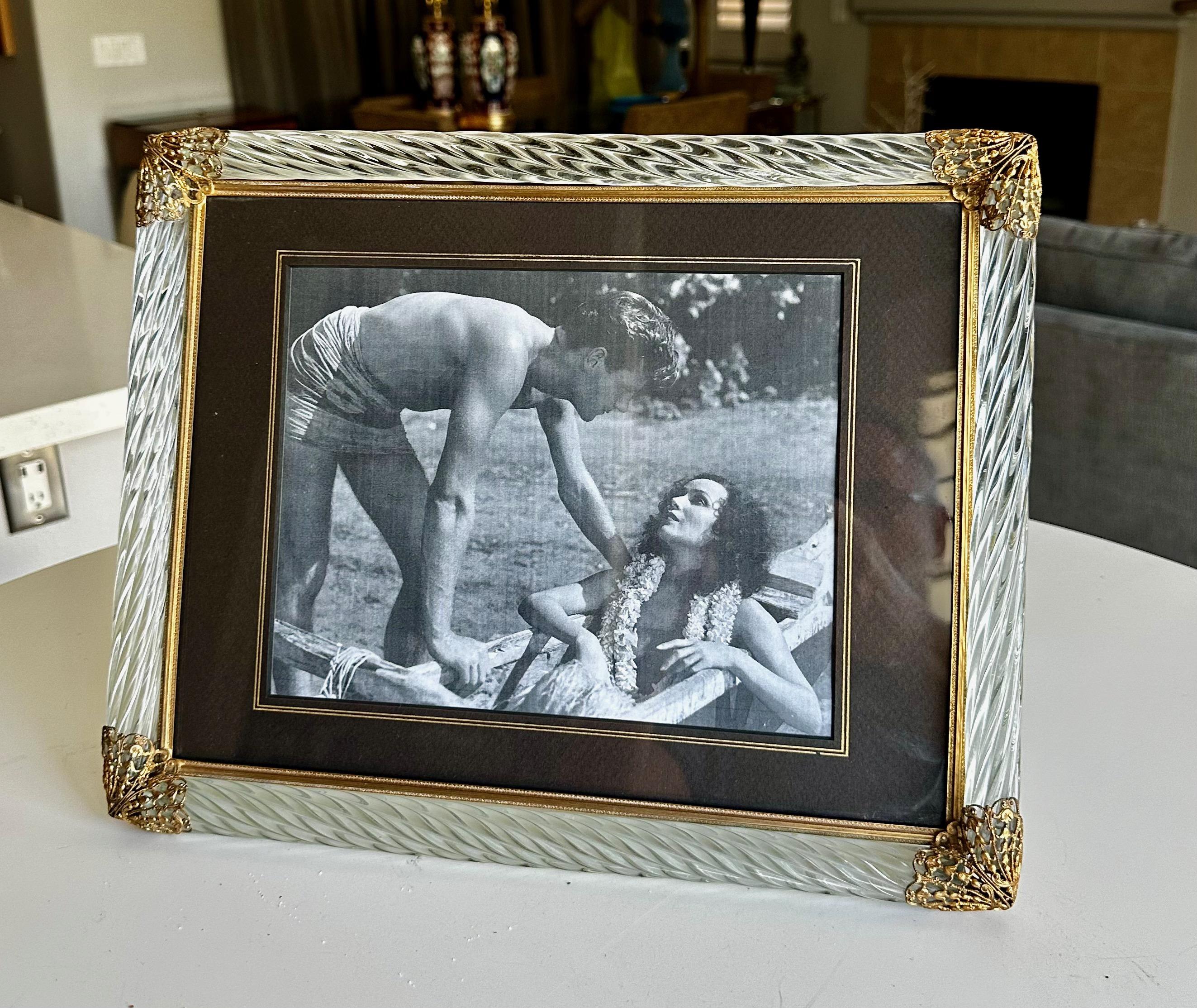 Murano Twisted Glass Rope Brass Horizontal Picture Frame For Sale 3