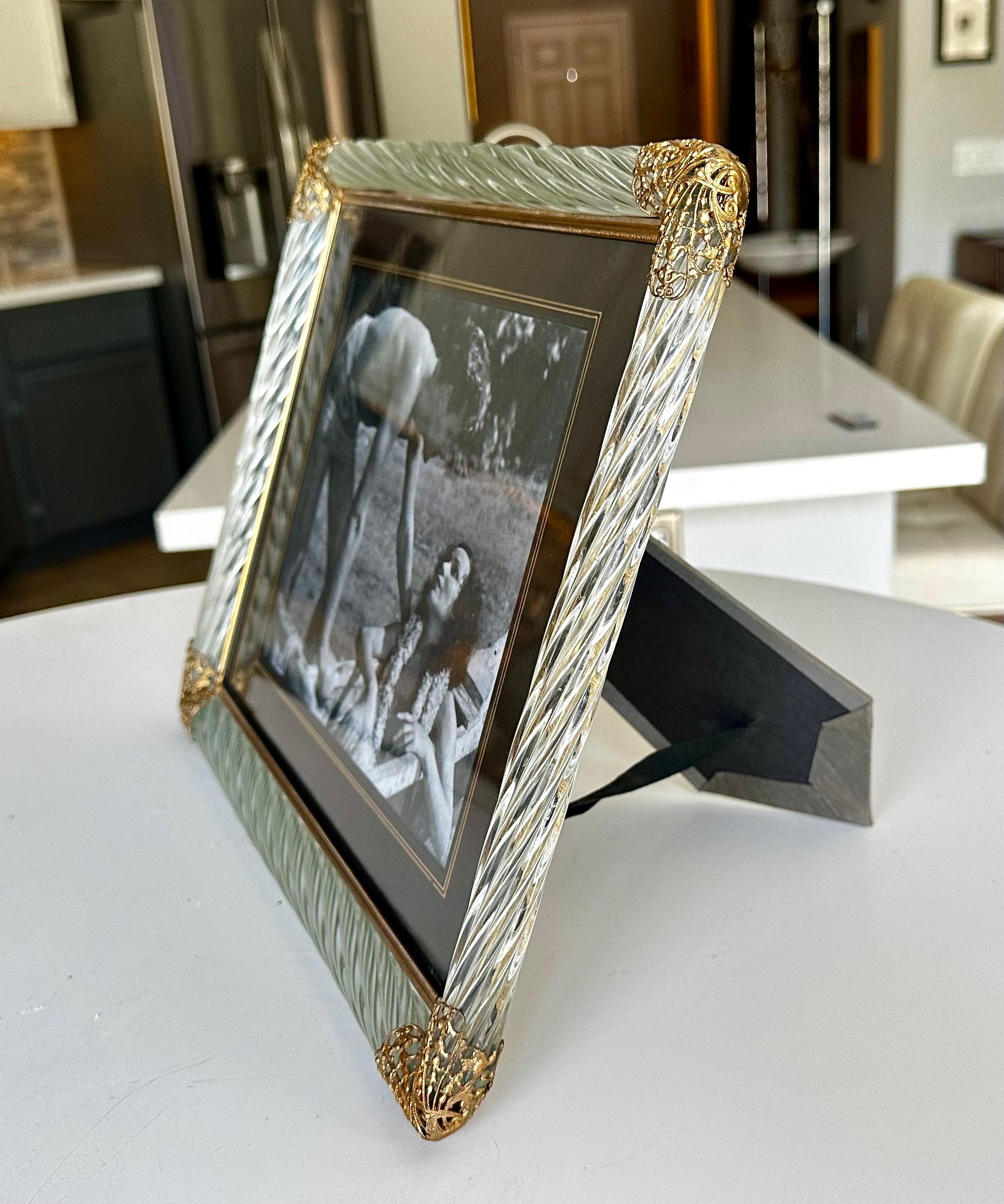 Murano Twisted Glass Rope Brass Horizontal Picture Frame For Sale 4