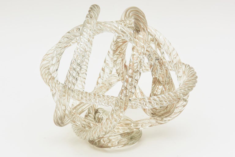Murano Vintage Twisted Gold and Clear Glass Love Knot Sculpture or Object In Good Condition For Sale In North Miami, FL