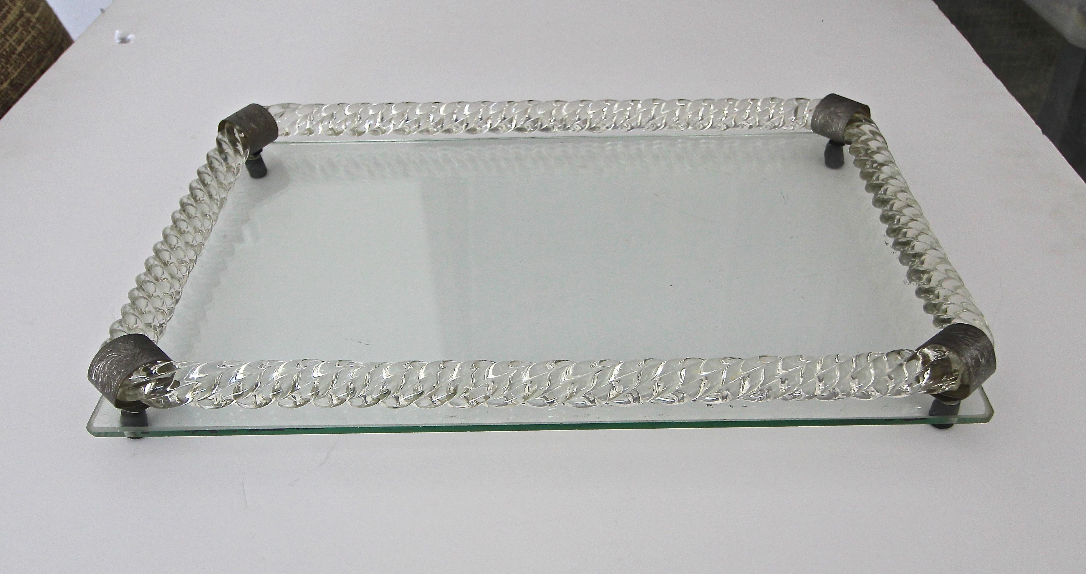 Murano Twisted Rope Clear Glass Vanity Tray In Good Condition In Palm Springs, CA