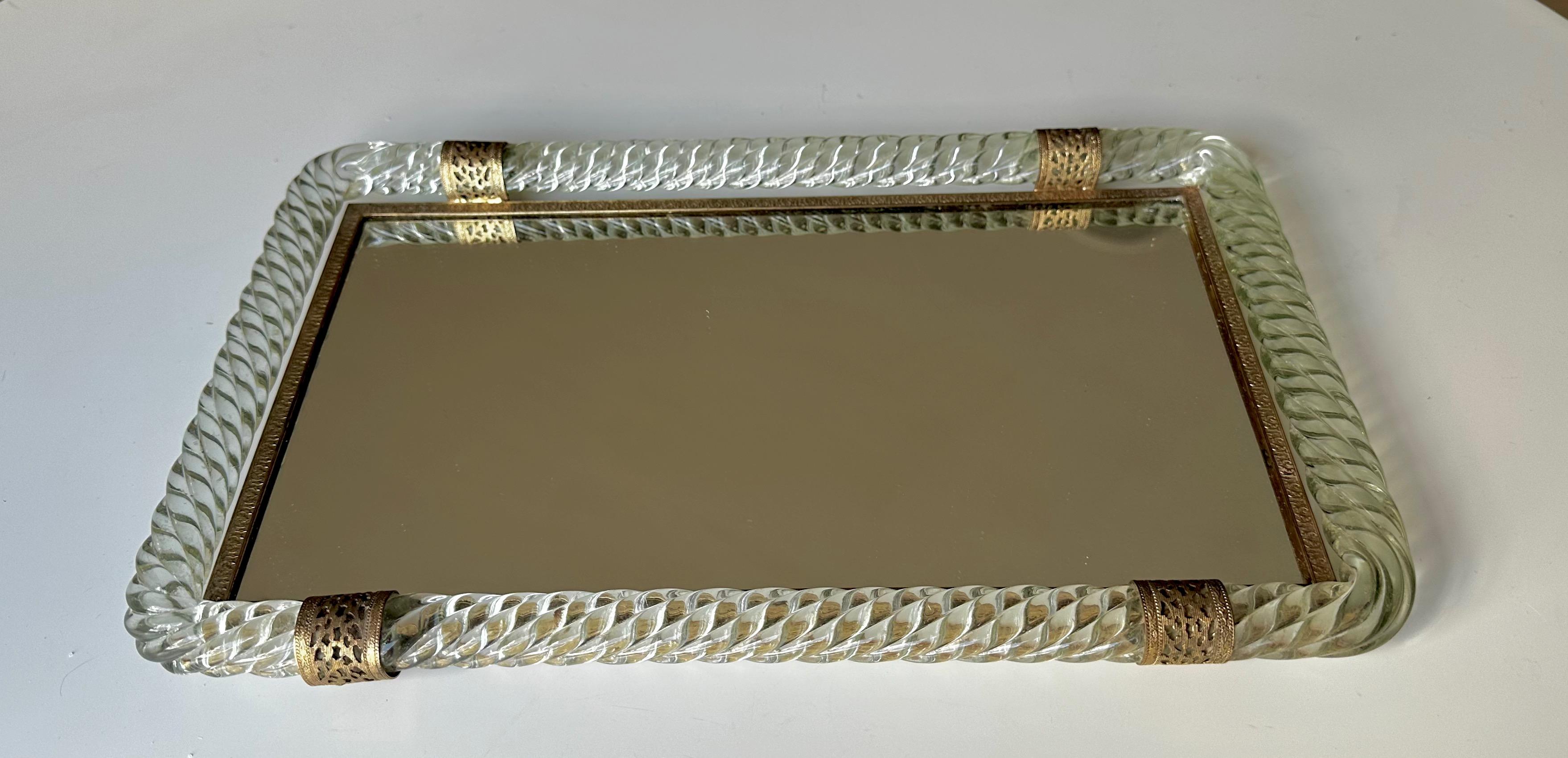 Italian Murano Twisted Rope Glass Vanity Tray For Sale