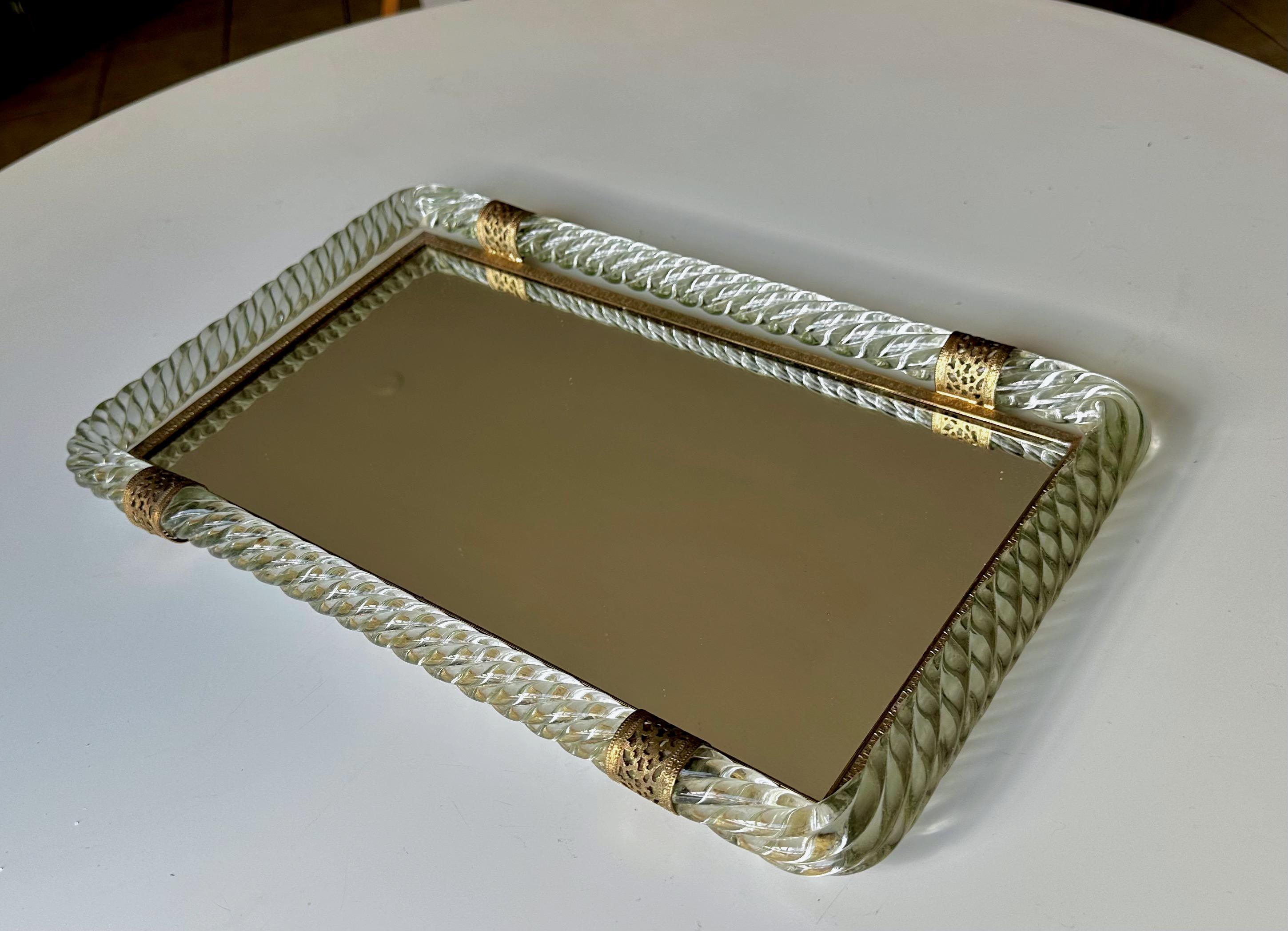 Mid-20th Century Murano Twisted Rope Glass Vanity Tray For Sale