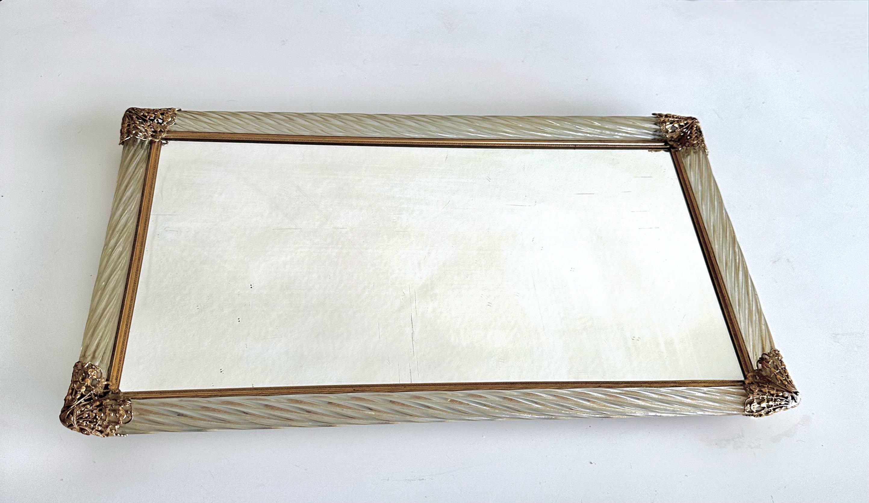 Brass Murano Twisted Rope Glass Vanity Tray