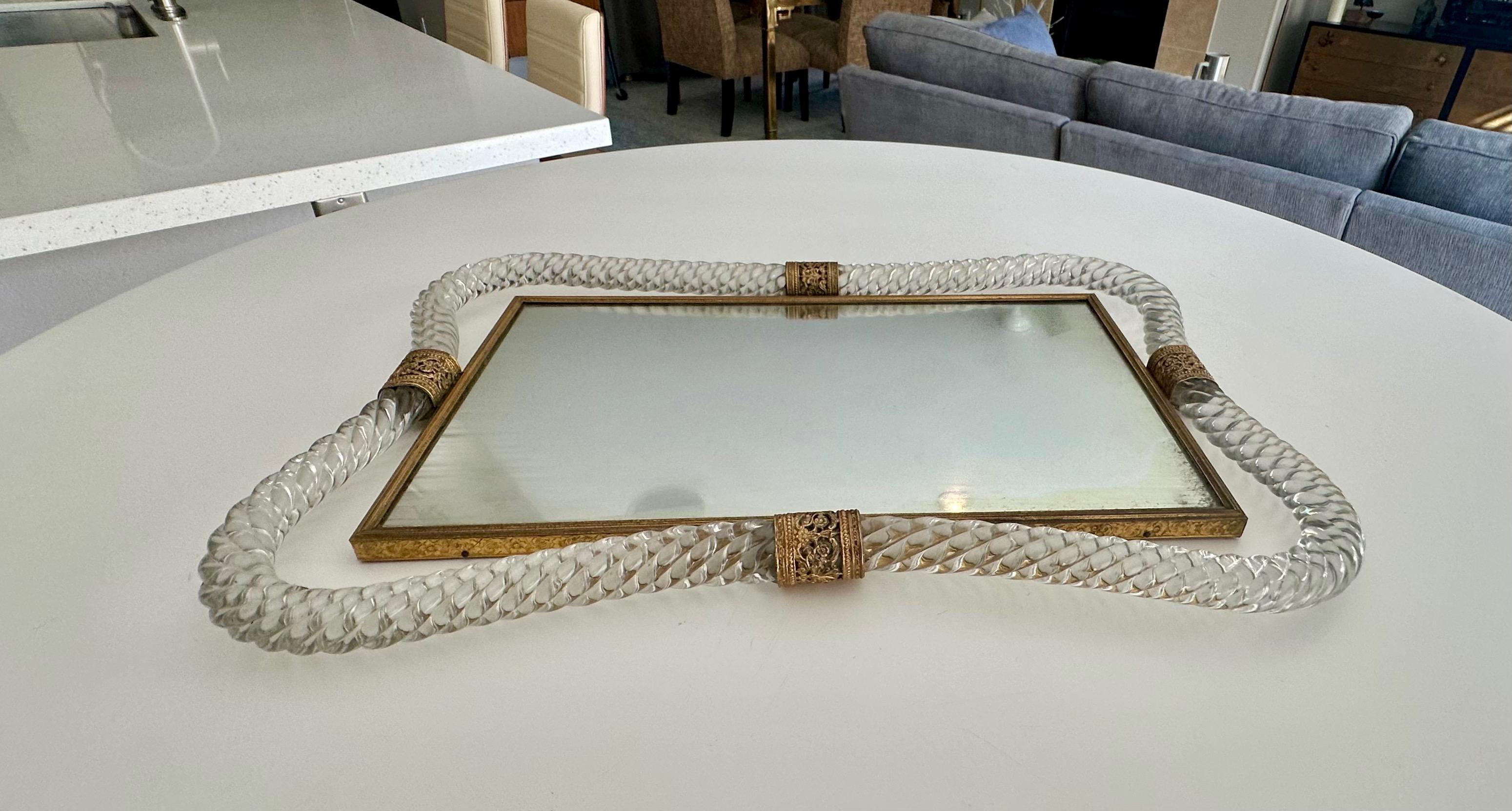Brass Murano Twisted Rope Glass Vanity Tray