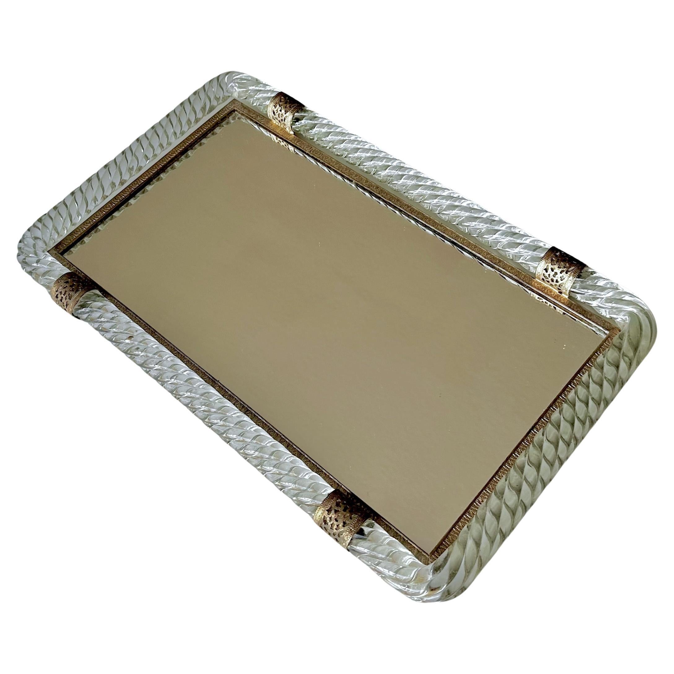 Murano Twisted Rope Glass Vanity Tray For Sale