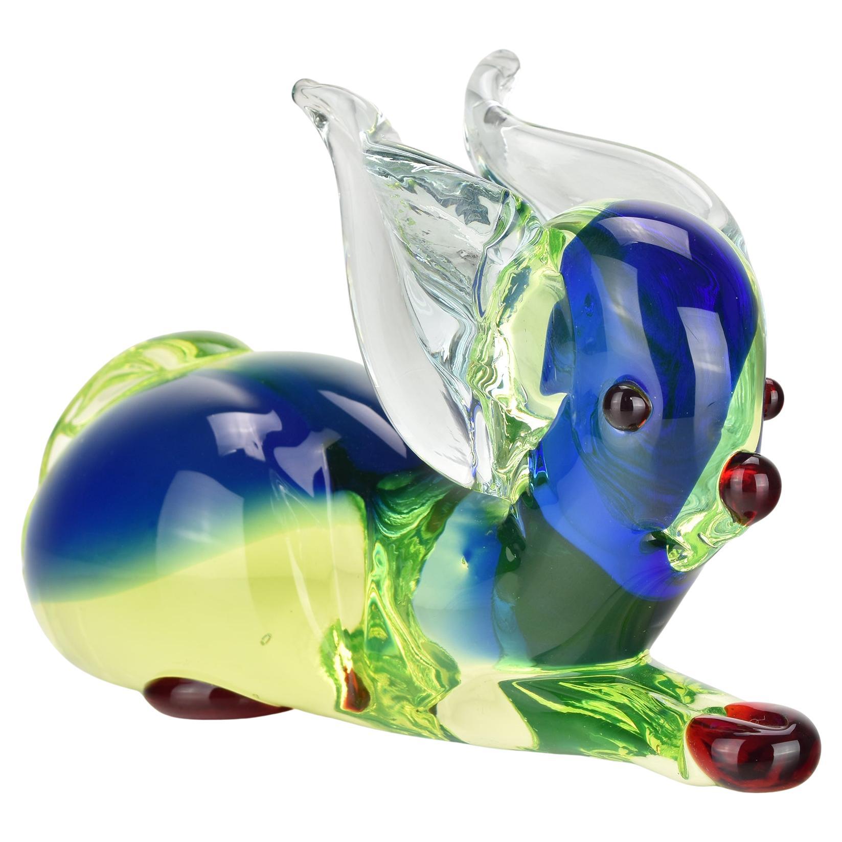 Murano Uranium Glass Rabbit Sculpture by Ferro 
Lazzarini, Italy 1960s For Sale