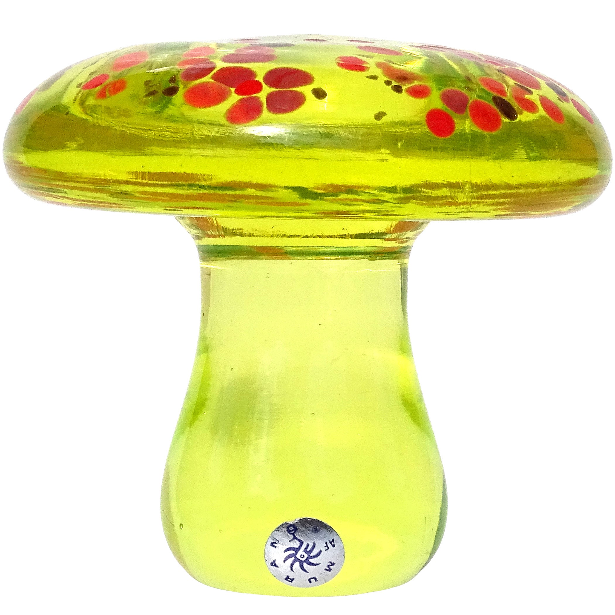 Murano Uran Glow Pilz Fliegenpilz Italienische Kunst Glas Briefbeschwerer Skulptur im Angebot