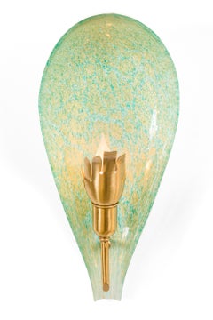 Murano Variegated Green and Gold Glass Sconces, Italy 1940s