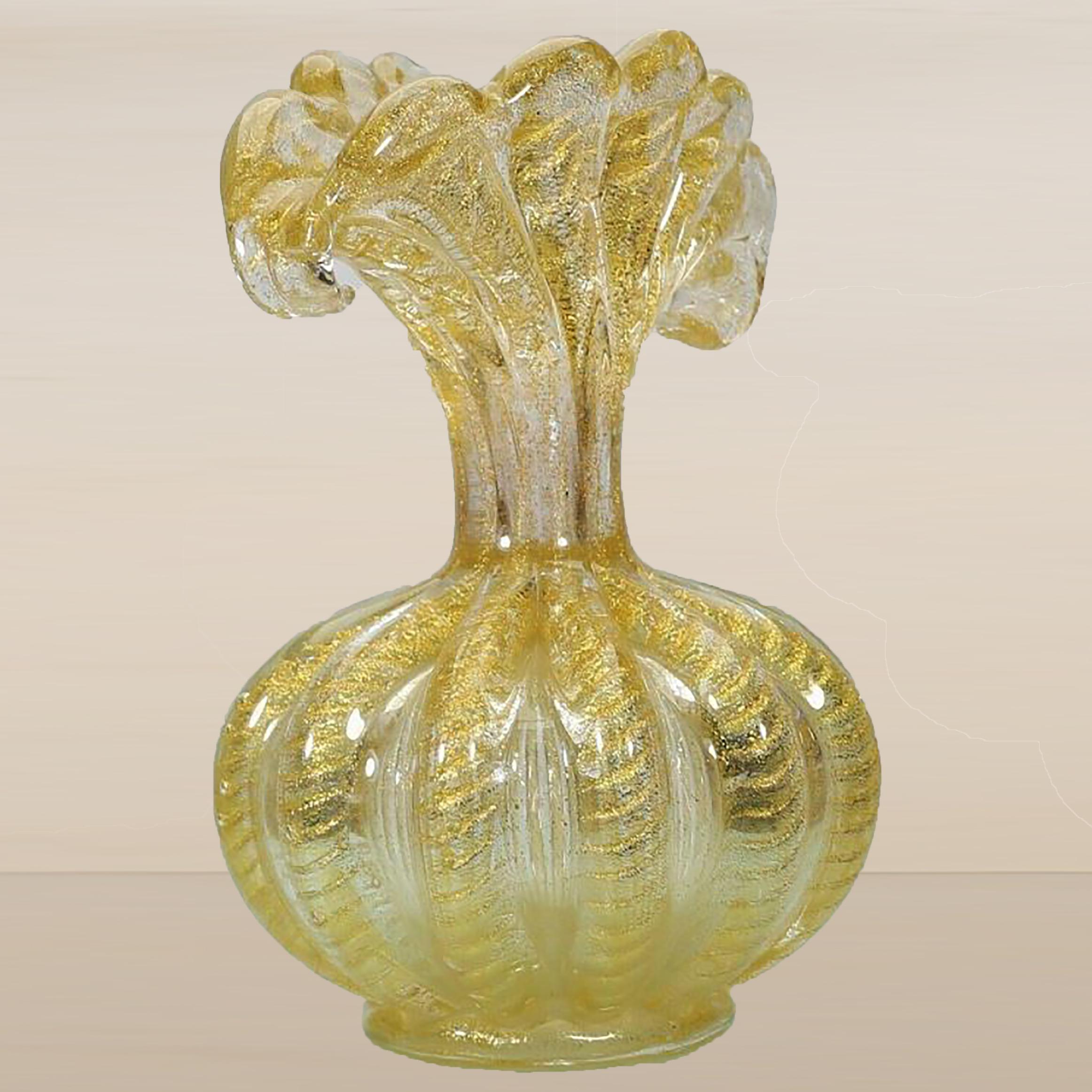 Mid-Century Modern Murano Vase Barovier & Toso Mit Corodonato Doro Dekor