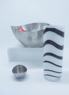 Murano Vase by Nason, Boxed and Labelled circa 2000 White with Black Stripes