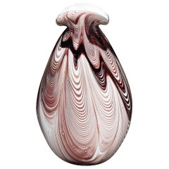 Murano Vase Glass Stripped Violet White Scallop