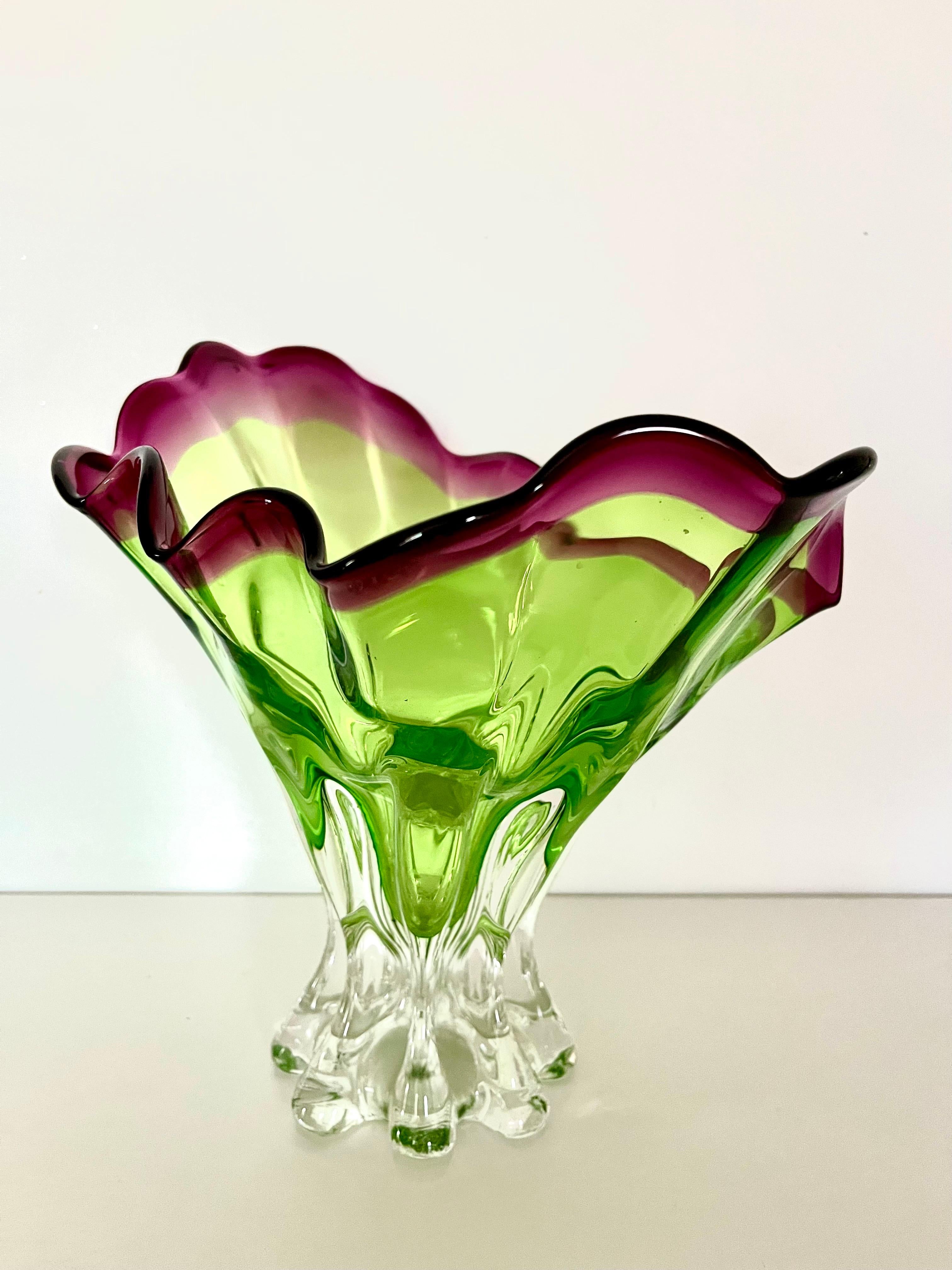 Murano Vase Green and Red 1960s  1