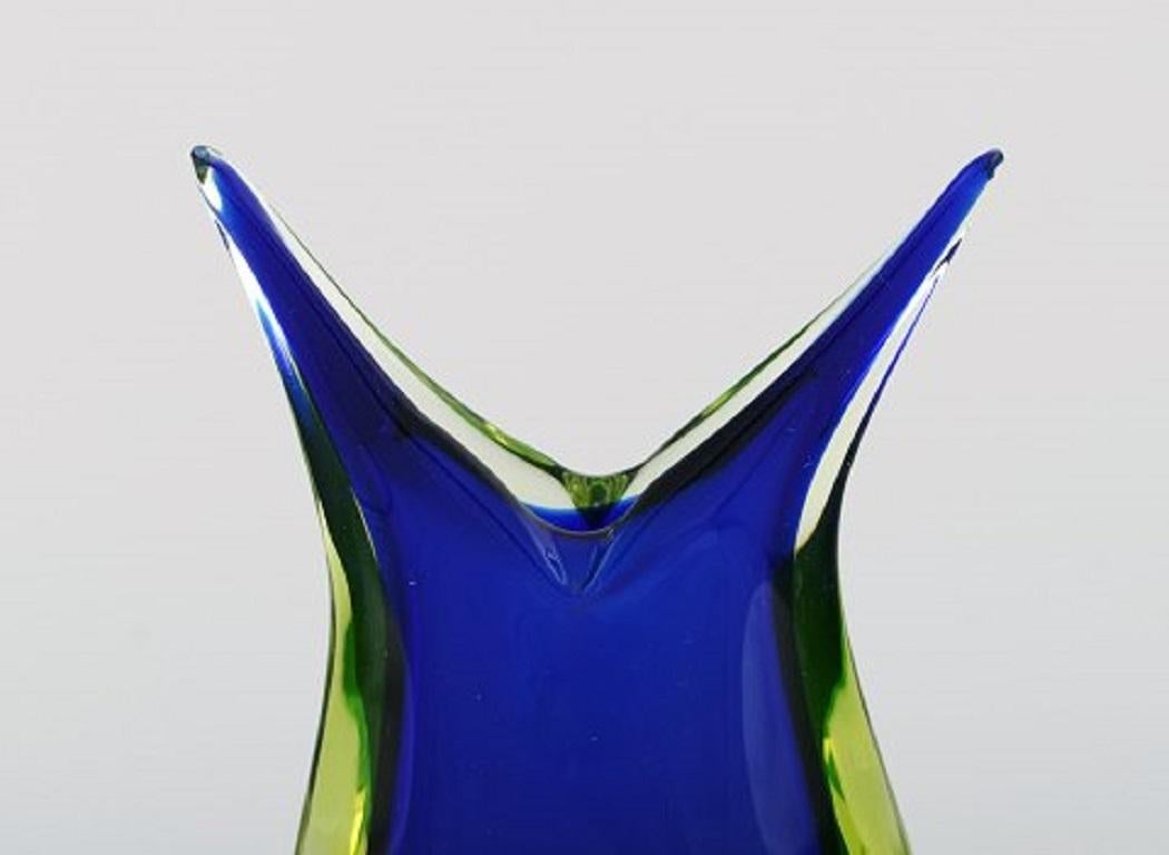 Mid-Century Modern Murano Vase in Blue Mouth Blown Art Glass. Italian Design, 1960s