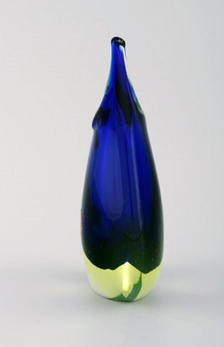 Mid-20th Century Murano Vase in Blue Mouth Blown Art Glass. Italian Design, 1960s