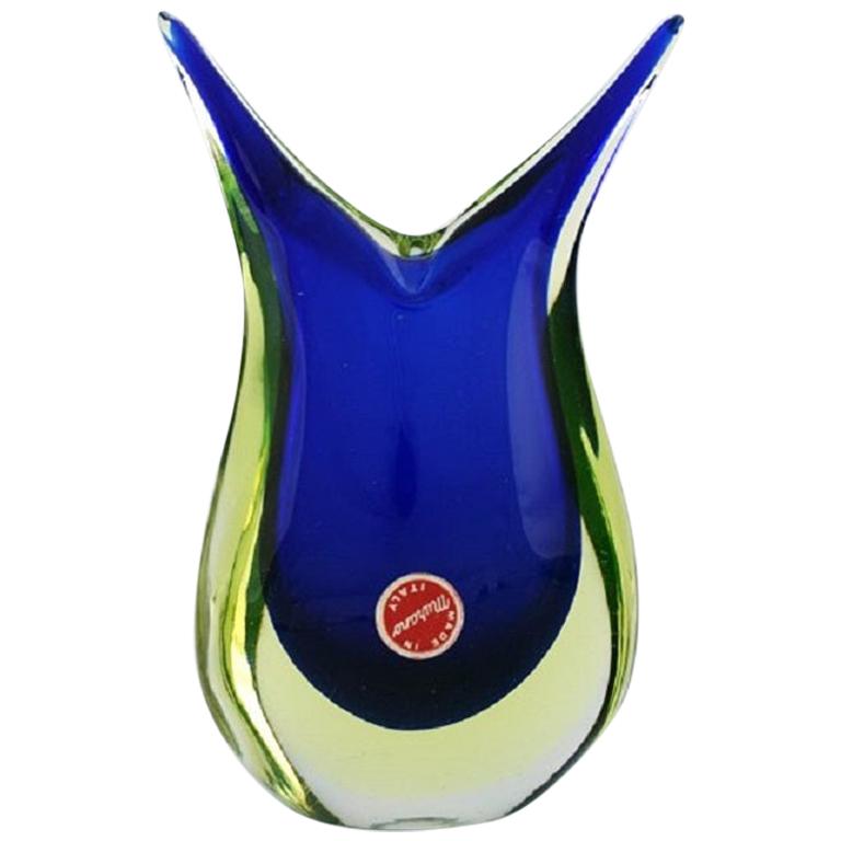Murano Vase in Blue Mouth Blown Art Glass. Italian Design, 1960s