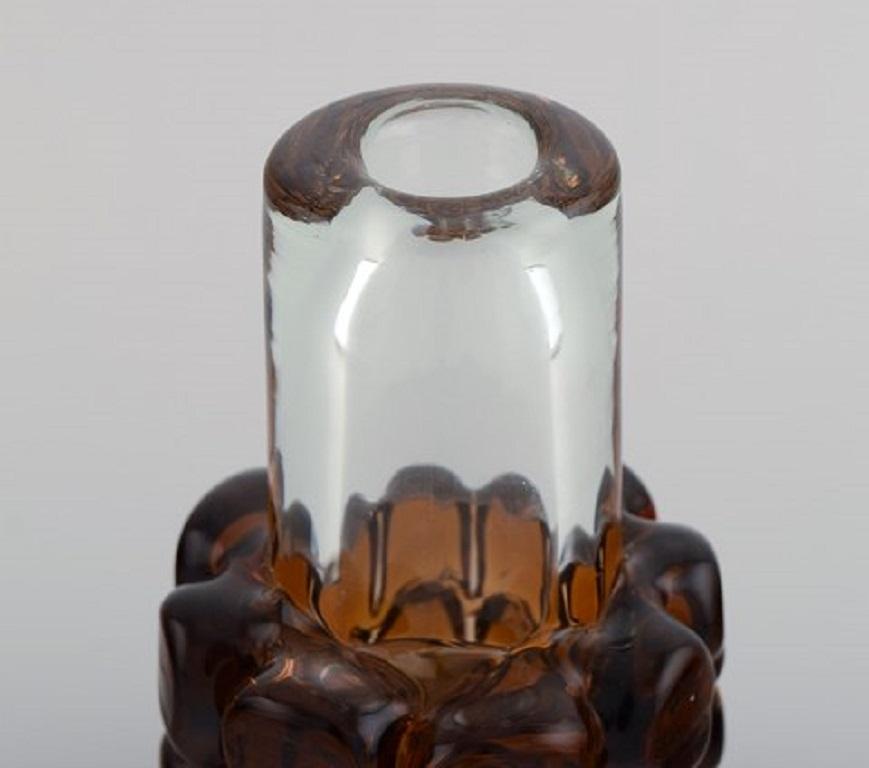 Modern Murano Vase in Clear and Amber Colored Mouth-Blown Art Glass, Italian Design