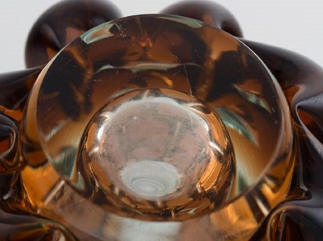 Mid-20th Century Murano Vase in Clear and Amber Colored Mouth-Blown Art Glass, Italian Design