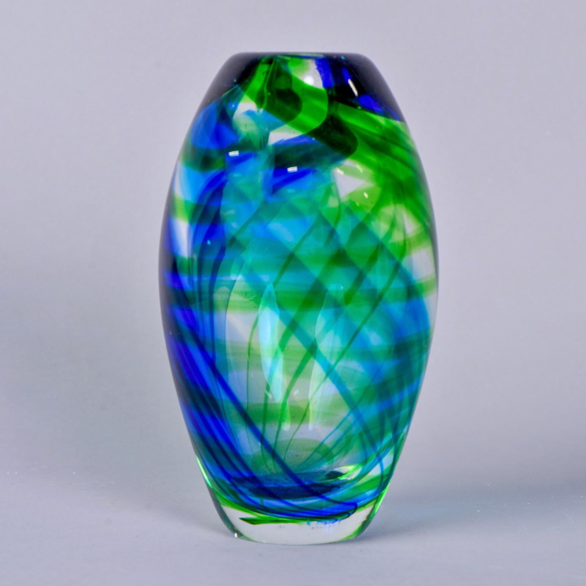 Italian Murano Vase in Clear Cased Glass with Blue and Green