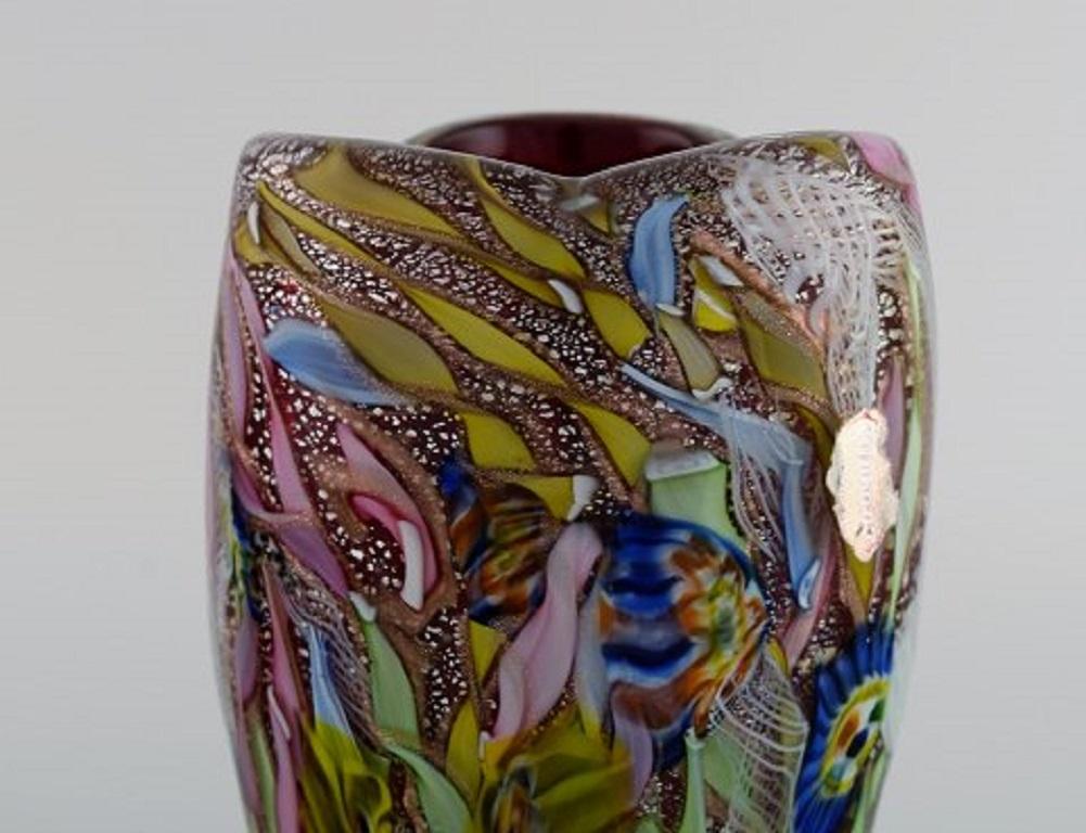 Mid-20th Century Murano Vase in Polychrome Mouth-Blown Art Glass, Italian Design, 1960s-1970s