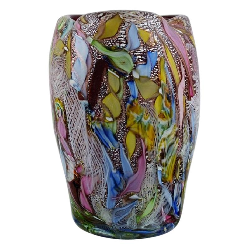 Murano Vase in Polychrome Mouth-Blown Art Glass, Italian Design, 1960s-1970s