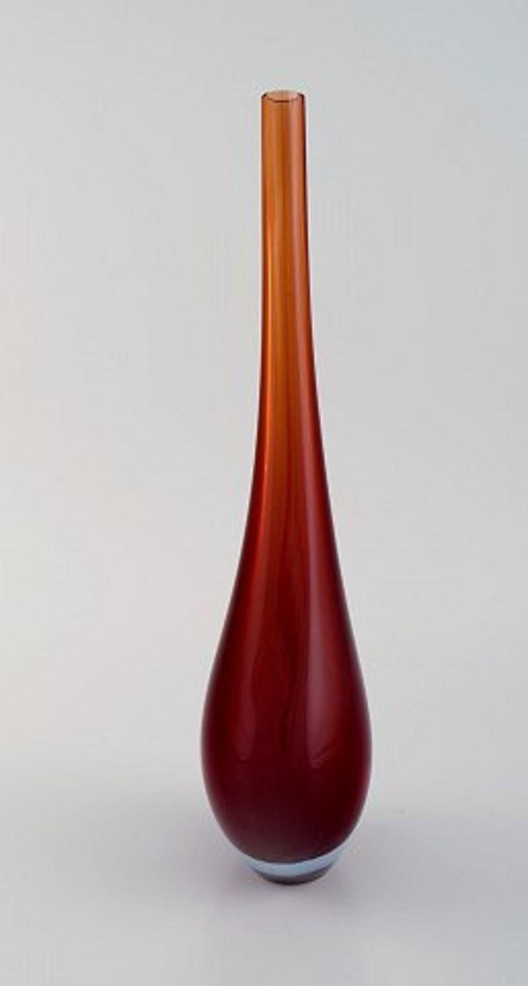 Modern Murano Vase in Reddish and Clear Mouth Blown Art Glass, Italian Design For Sale