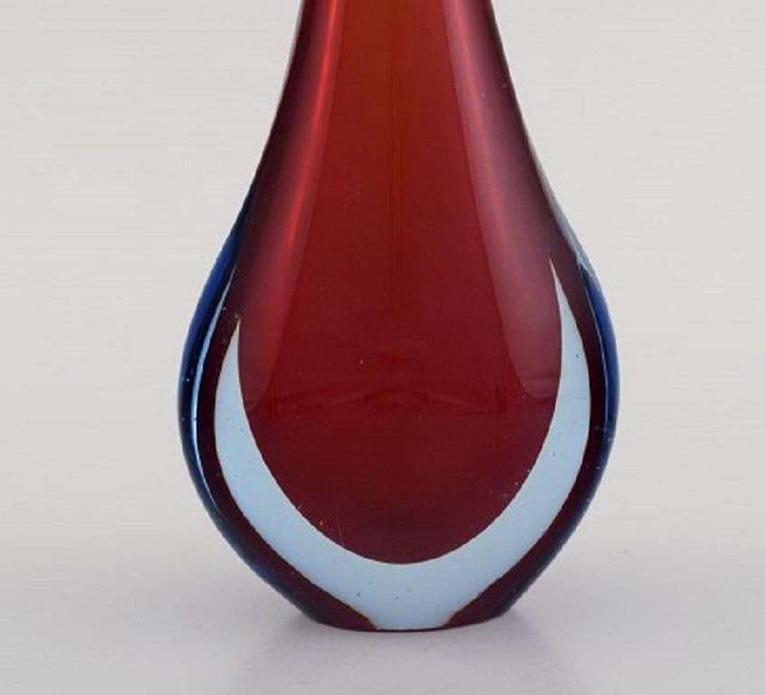 Mid-20th Century Murano Vase in Reddish and Clear Mouth Blown Art Glass, Italian Design For Sale